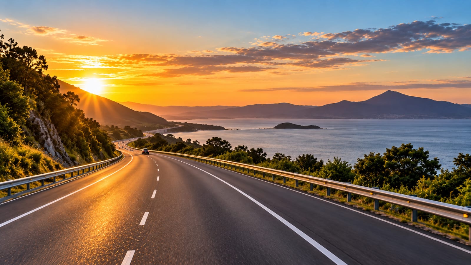 Rodovia litorânea ao pôr do sol